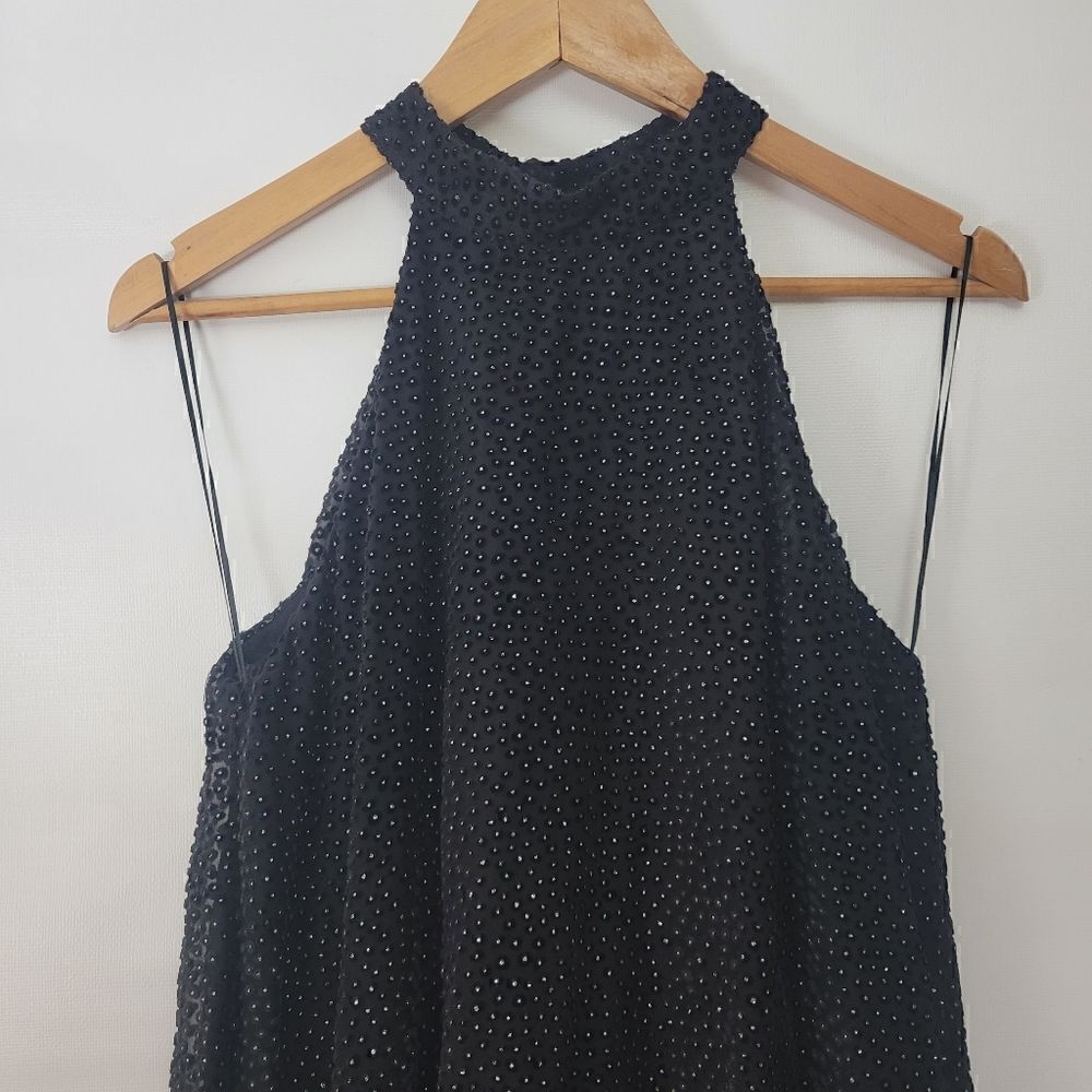 Zara Trafaluc Dobby Black and Gold Dots Halter Keyhole Back Dress - Picture 5 of 15
